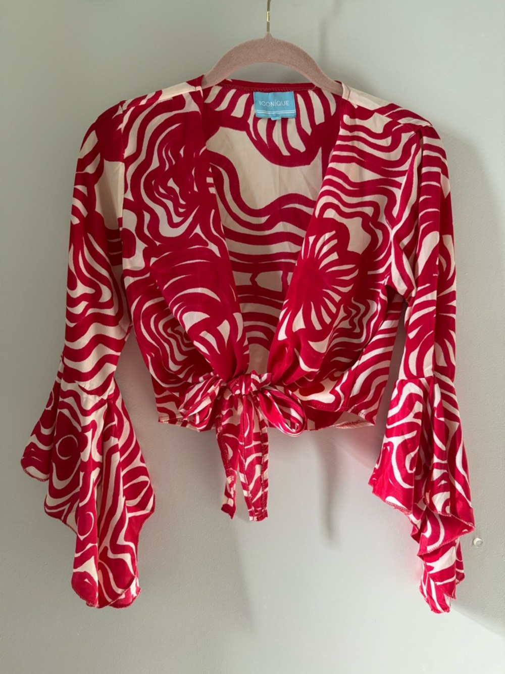 Satin Cropped Tie-Front Wrap Top